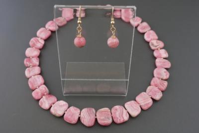Rhodochrosiet Ketting/oorhanger-set