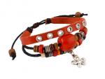 Rode leren armband uit Tibet met bloemetje